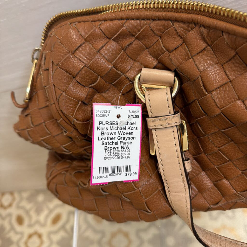 Michael Kors Brown Woven Leather Grayson Satchel Purse