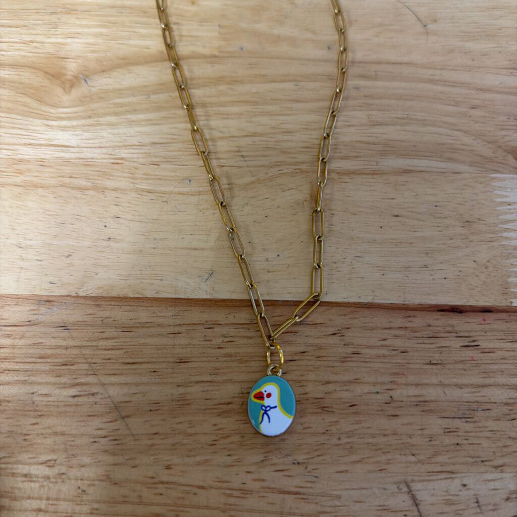 Gold Chain Necklace With Goose Charm