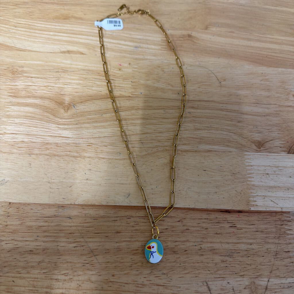 Gold Chain Necklace With Goose Charm