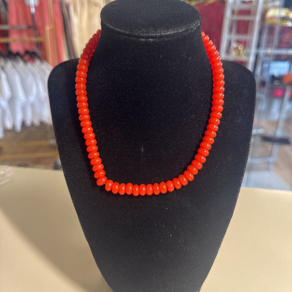 Red-Orange Glass Bead Necklace