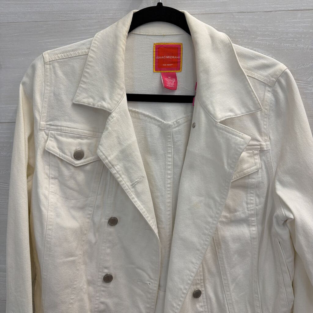 Isaac Mizrahi White Denim Double Breasted Denim Jacket Medium
