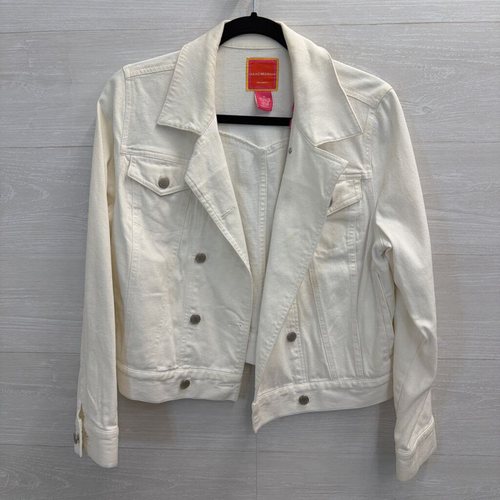 Isaac Mizrahi White Denim Double Breasted Denim Jacket Medium