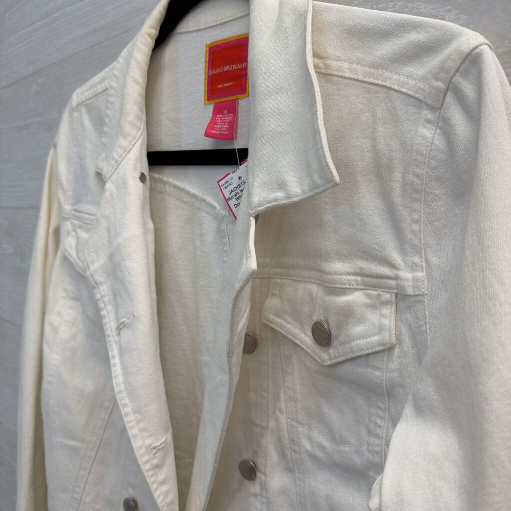 Isaac Mizrahi White Denim Double Breasted Denim Jacket Medium