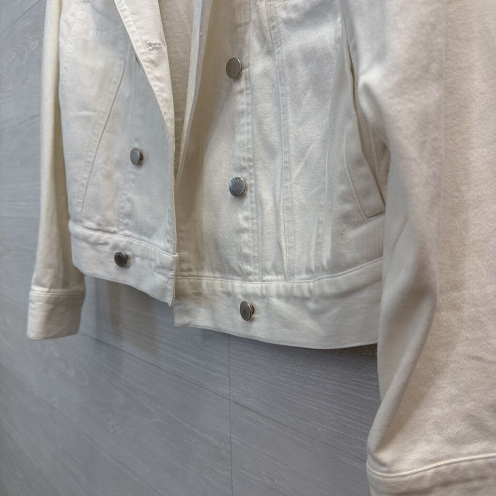 Isaac Mizrahi White Denim Double Breasted Denim Jacket Medium