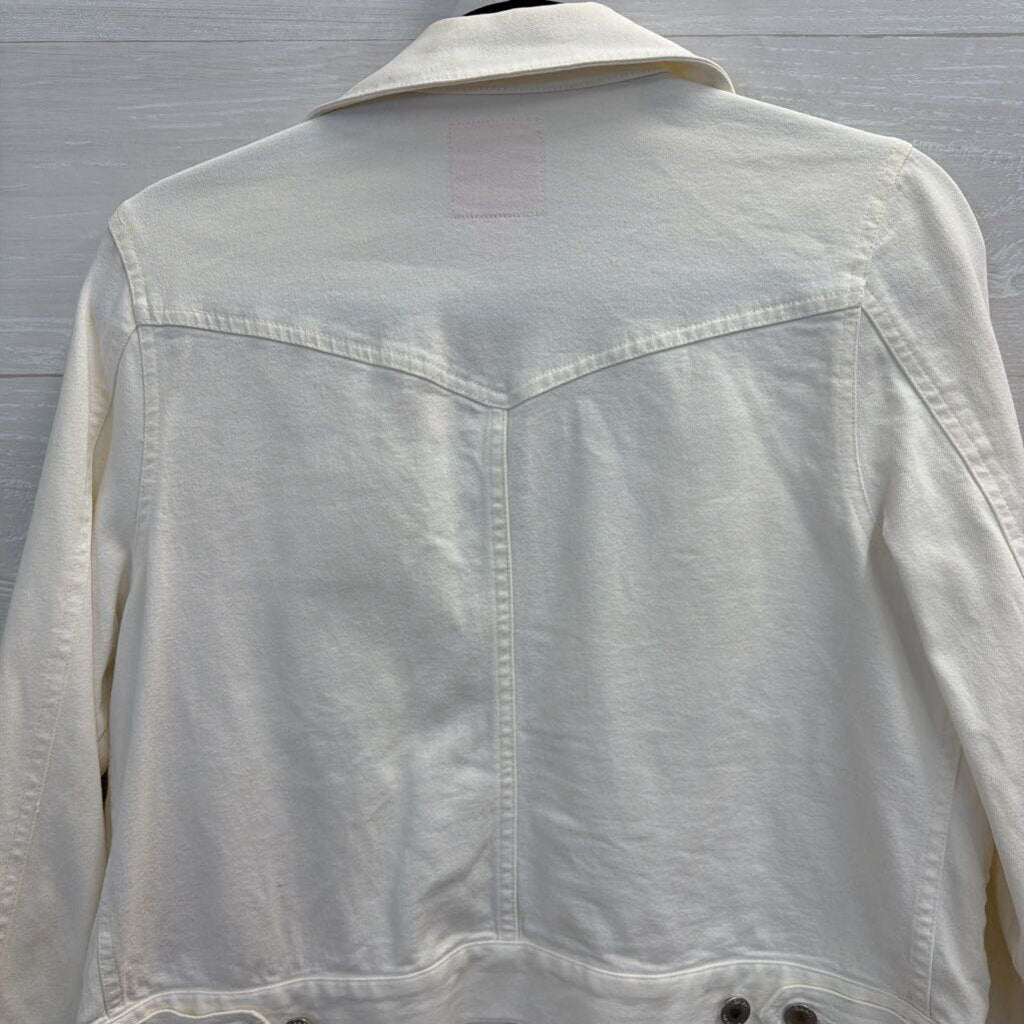 Isaac Mizrahi White Denim Double Breasted Denim Jacket Medium