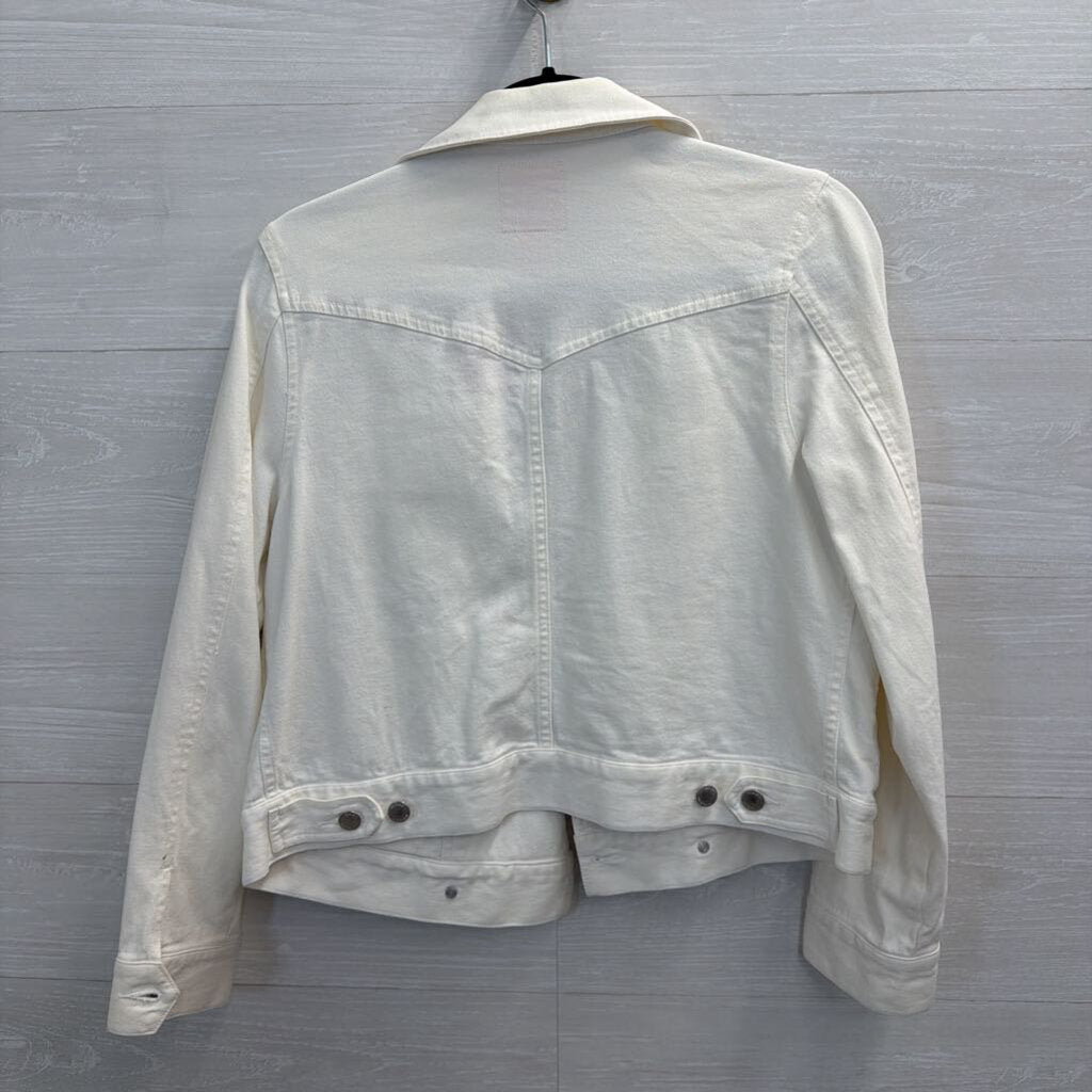 Isaac Mizrahi White Denim Double Breasted Denim Jacket Medium