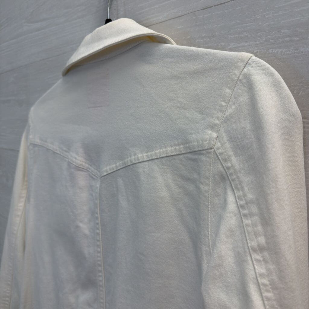 Isaac Mizrahi White Denim Double Breasted Denim Jacket Medium