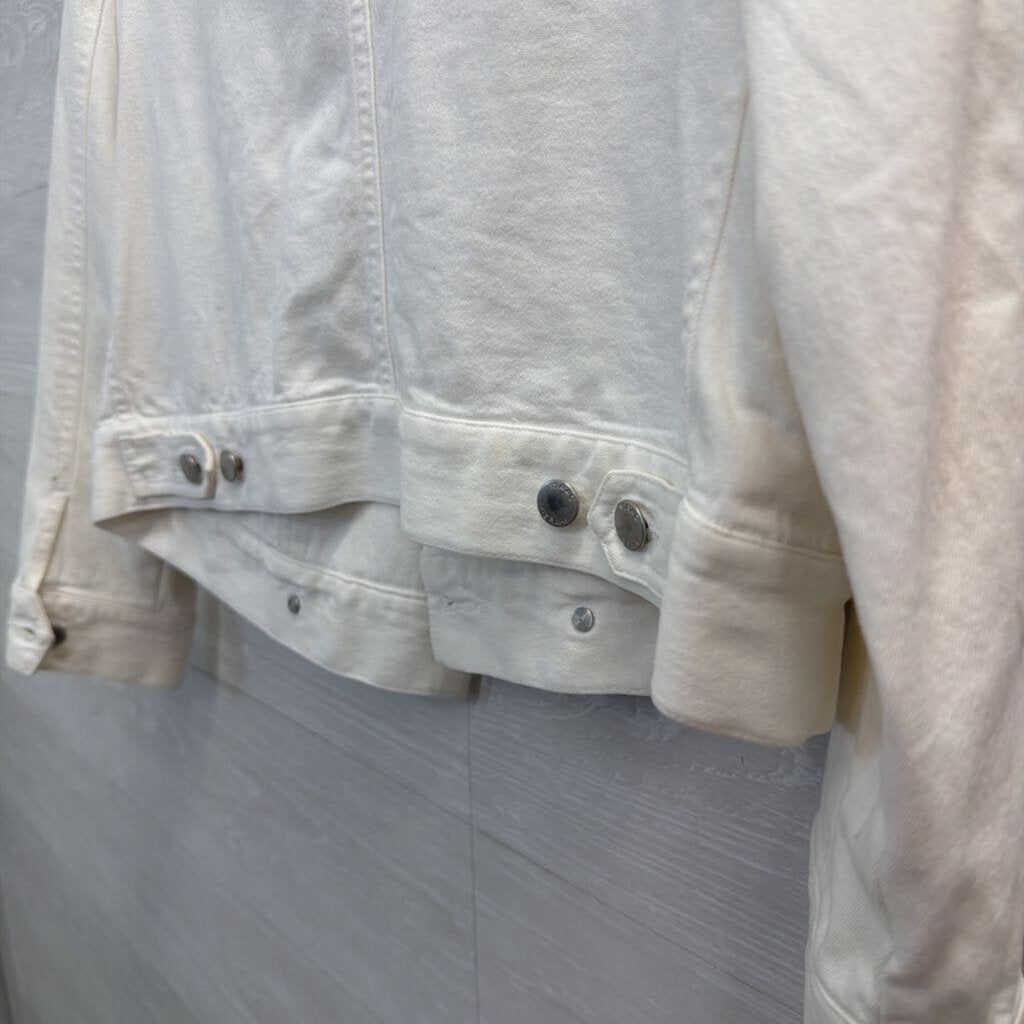 Isaac Mizrahi White Denim Double Breasted Denim Jacket Medium