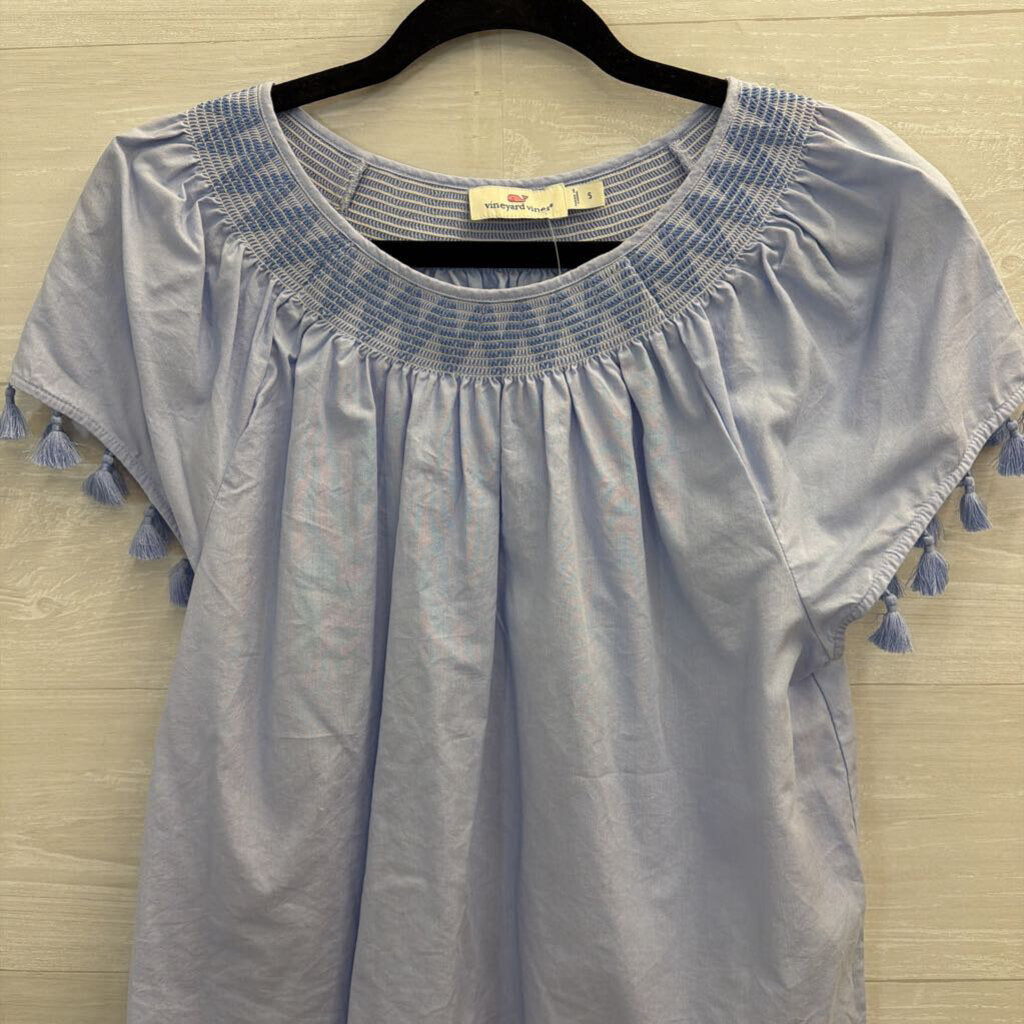 Vineyard Vines Blue Short Sleeve Tassel Detail Top Small