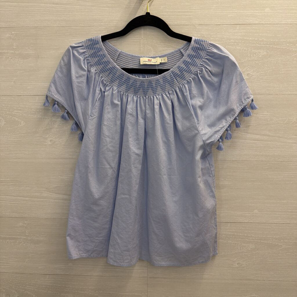 Vineyard Vines Blue Short Sleeve Tassel Detail Top Small