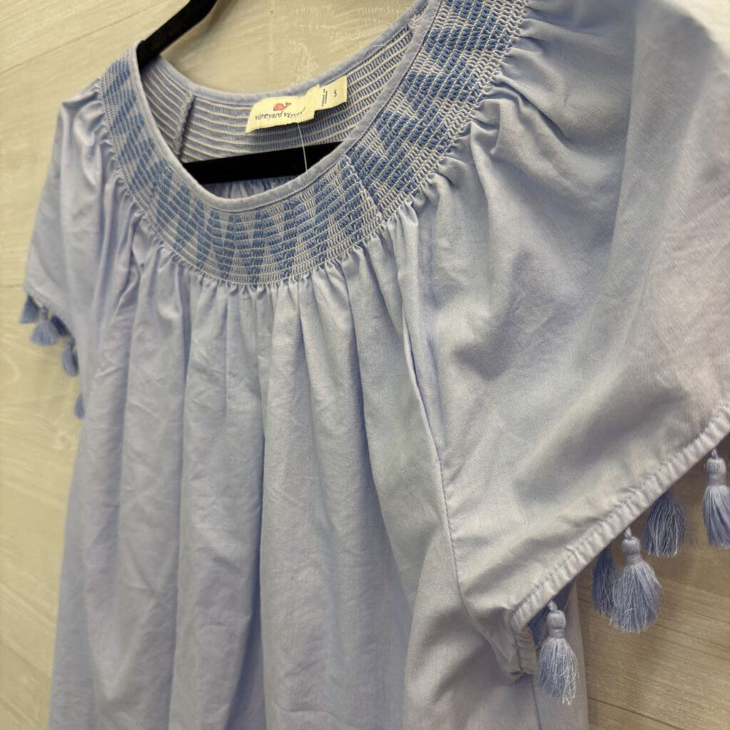 Vineyard Vines Blue Short Sleeve Tassel Detail Top Small