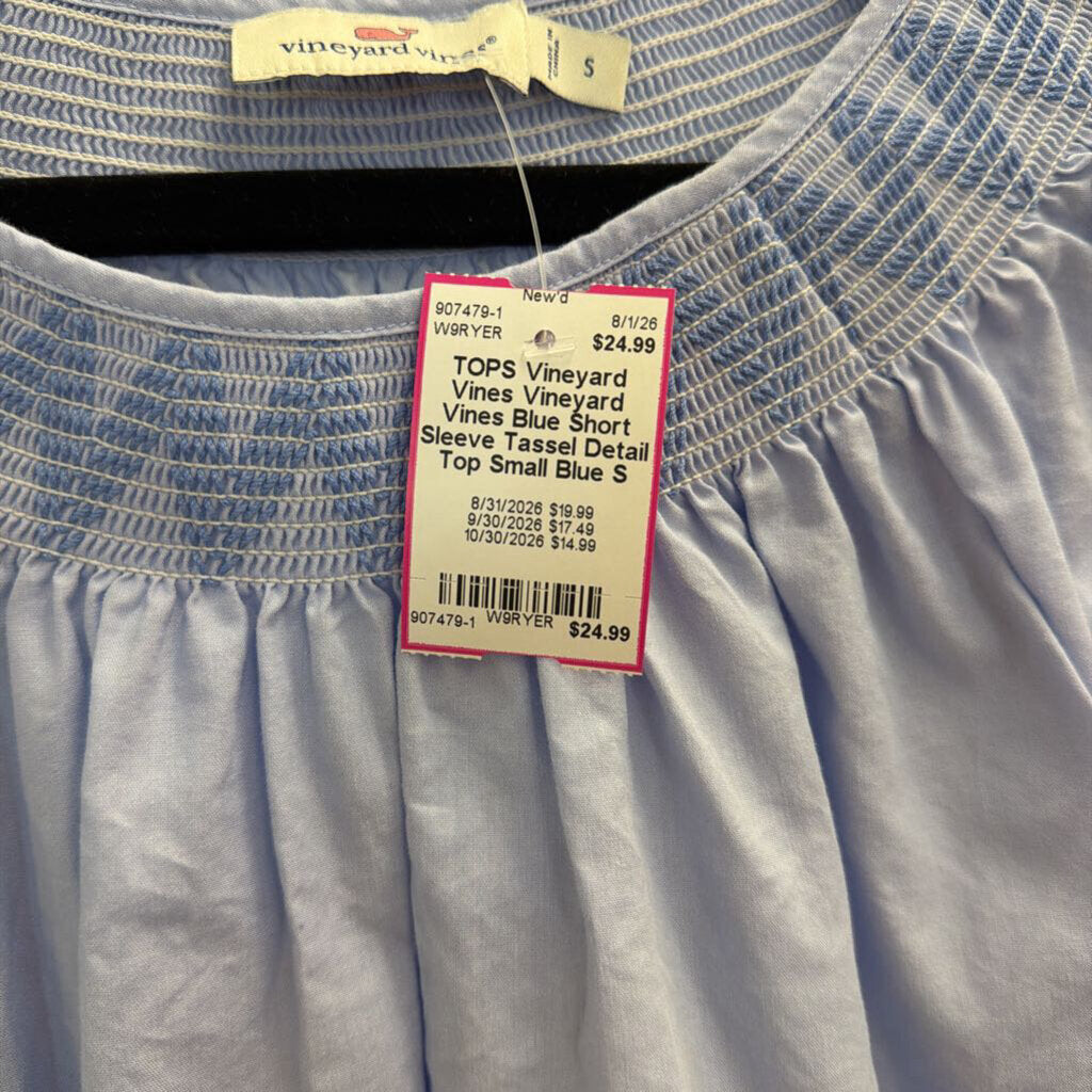 Vineyard Vines Blue Short Sleeve Tassel Detail Top Small