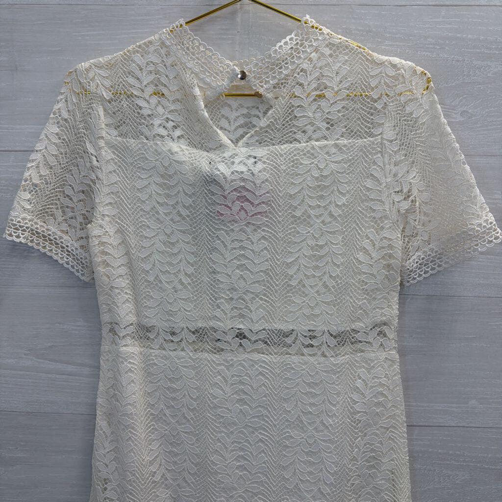 MinkPink White Lace Short Sleeve Dress Small