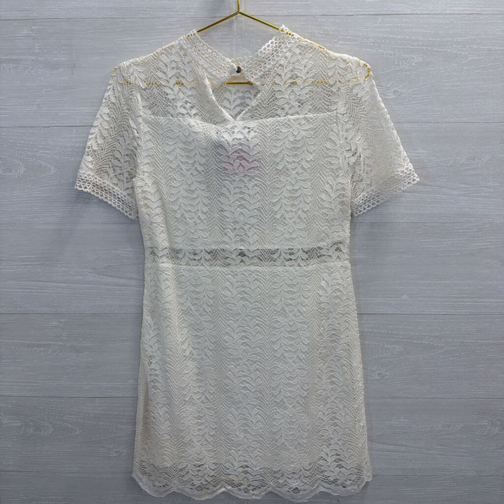 MinkPink White Lace Short Sleeve Dress Small