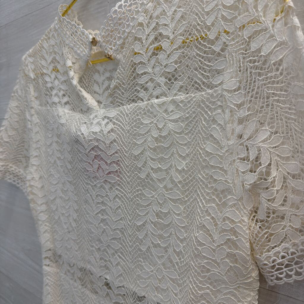 MinkPink White Lace Short Sleeve Dress Small