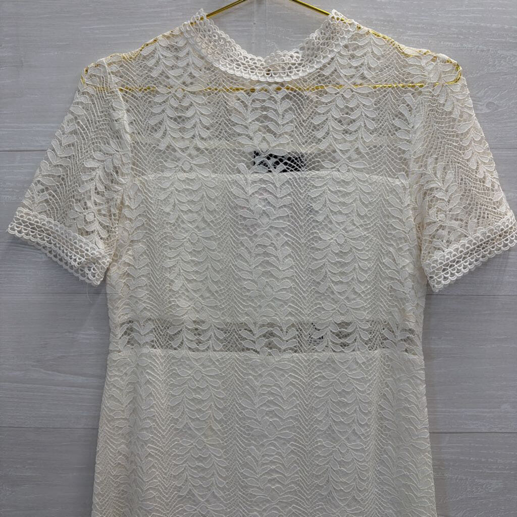 MinkPink White Lace Short Sleeve Dress Small