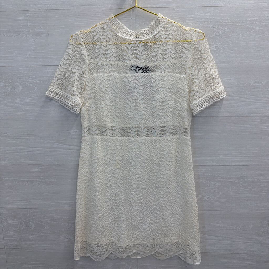 MinkPink White Lace Short Sleeve Dress Small