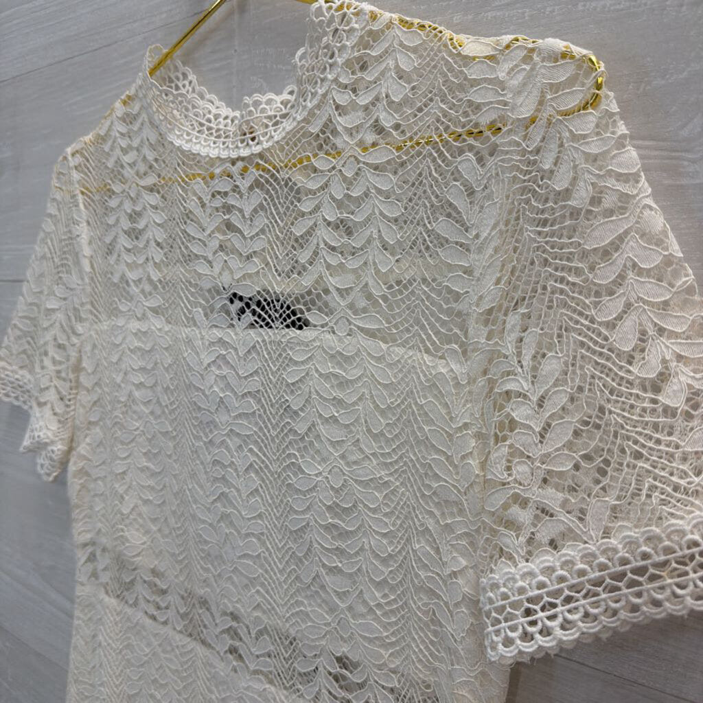 MinkPink White Lace Short Sleeve Dress Small