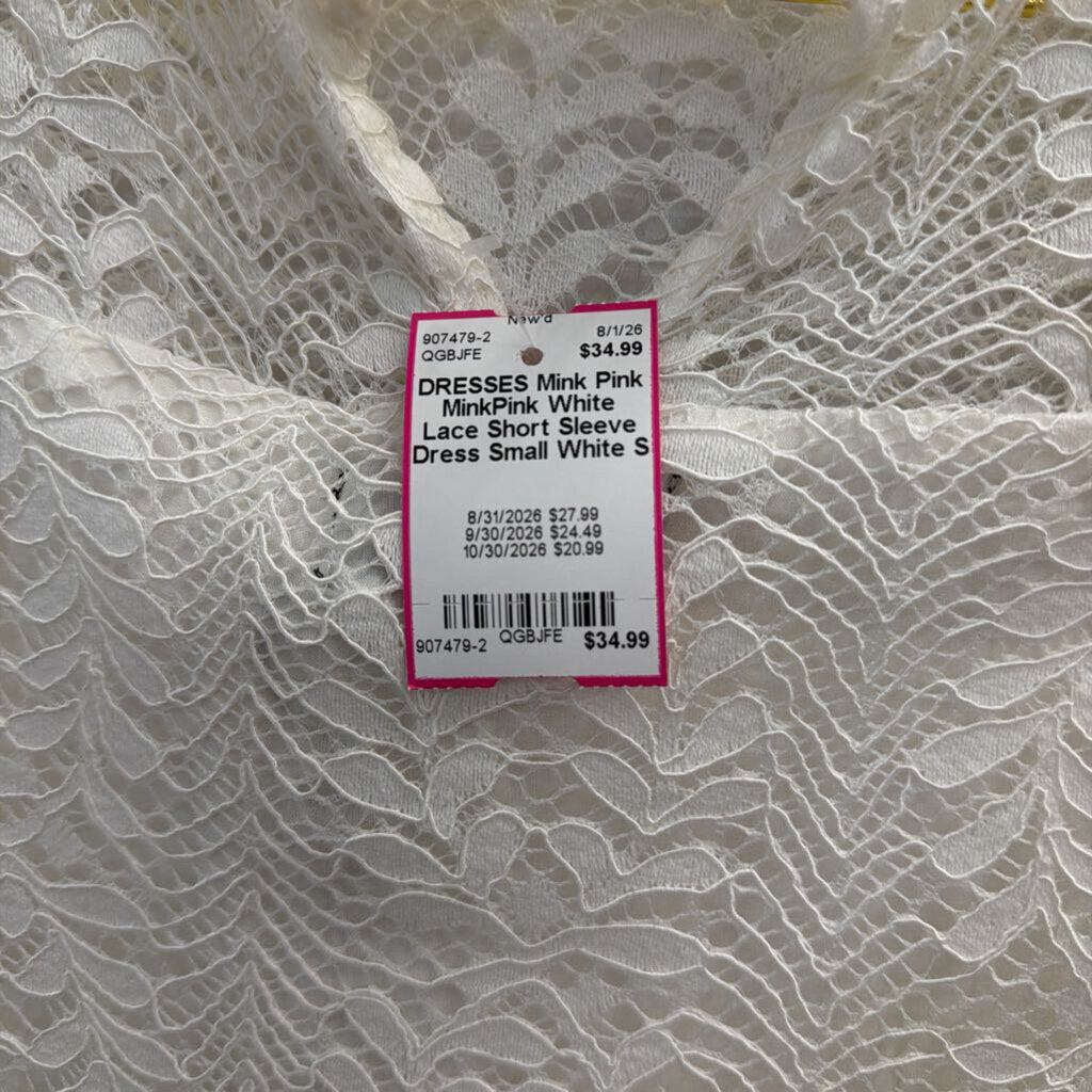 MinkPink White Lace Short Sleeve Dress Small