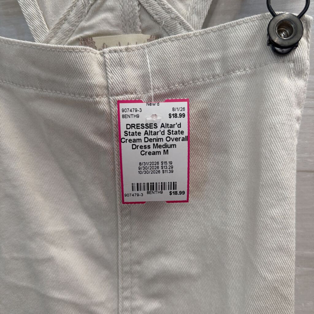 Altar'd State Cream Denim Overall Dress Medium