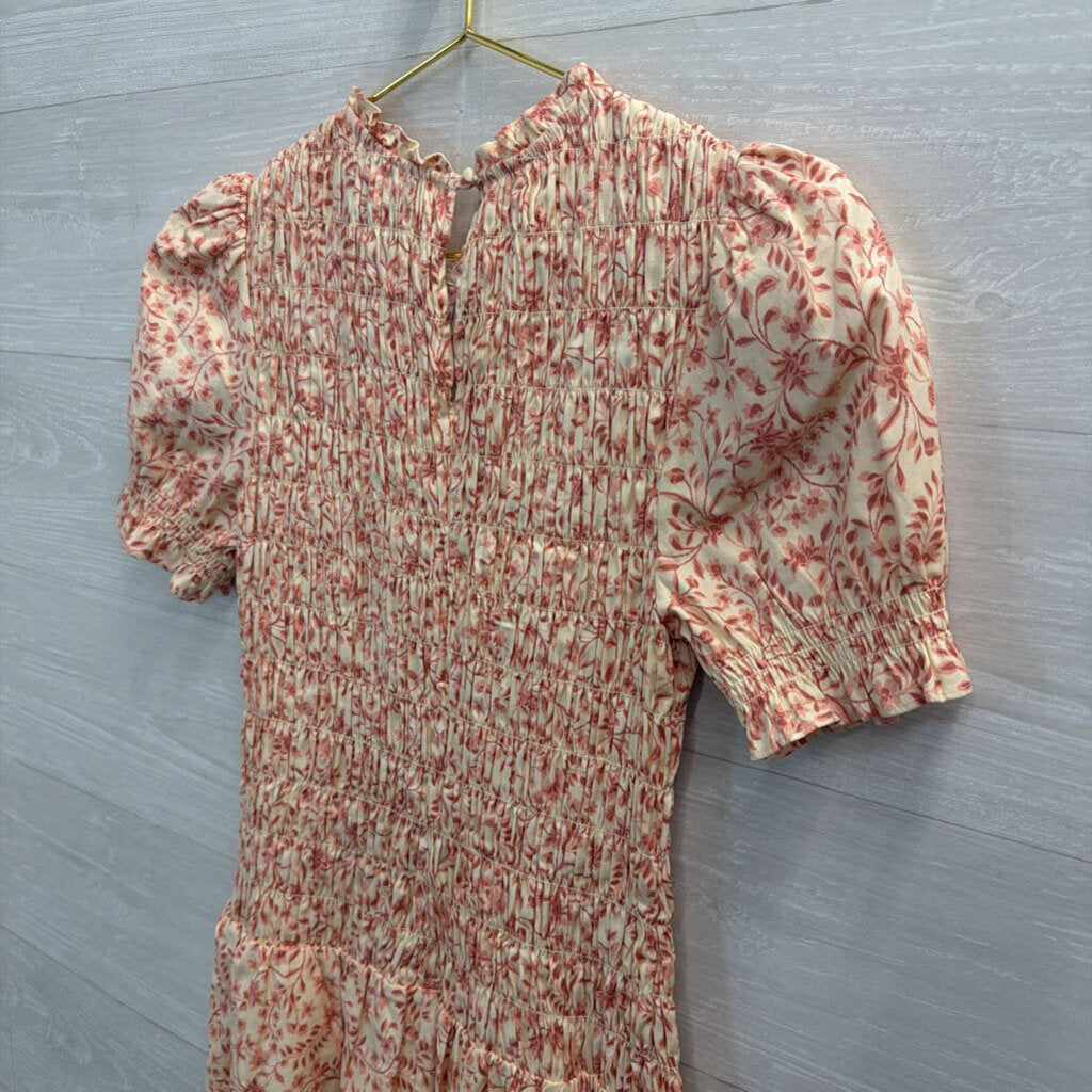 Reformation Cream/ Pink Leannah Smocked Short Sleeve Dress 4
