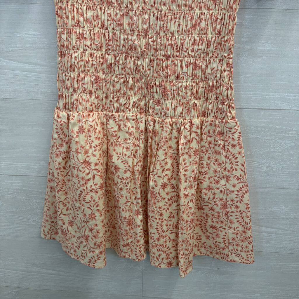 Reformation Cream/ Pink Leannah Smocked Short Sleeve Dress 4
