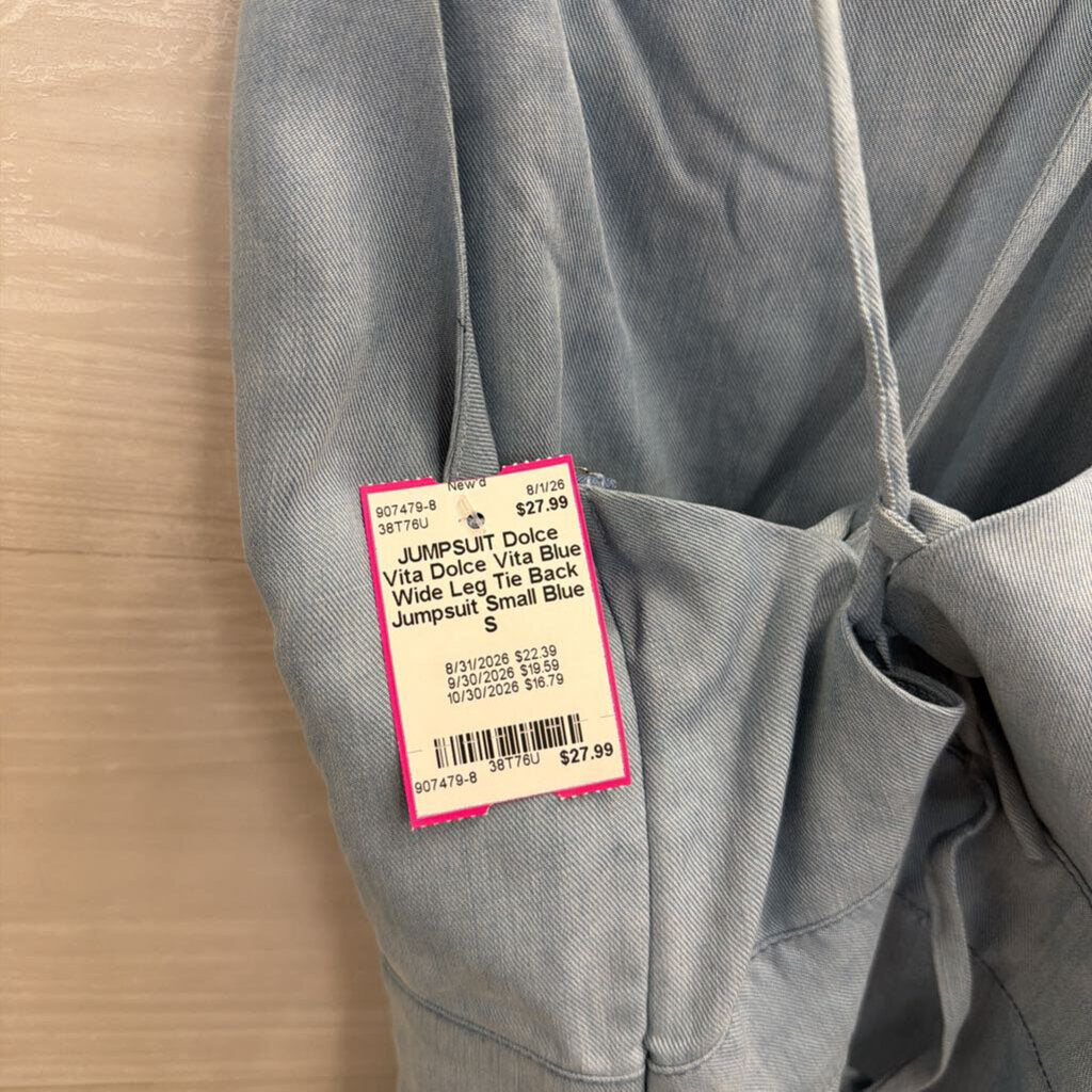 Dolce Vita Blue Wide Leg Tie Back Jumpsuit Small