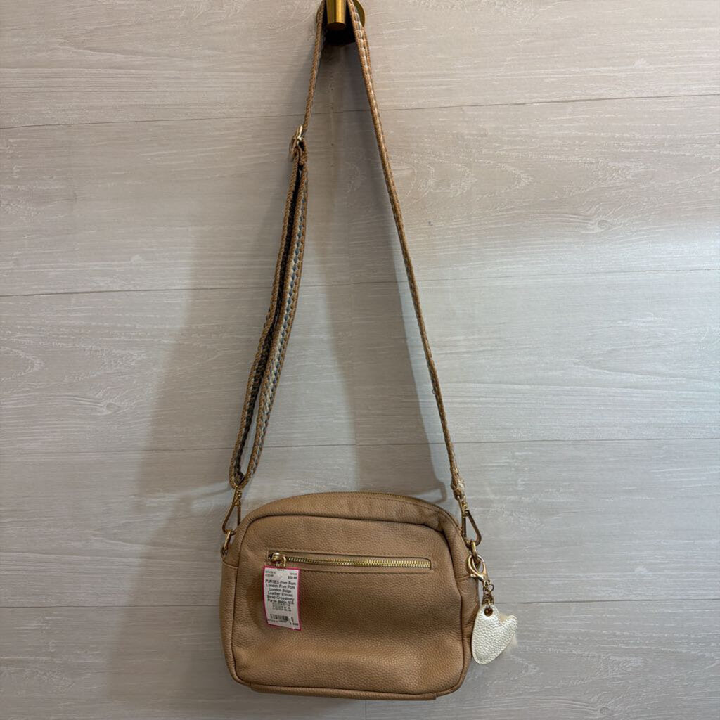 Pom Pom London Beige Leather Woven Strap Crossbody Purse