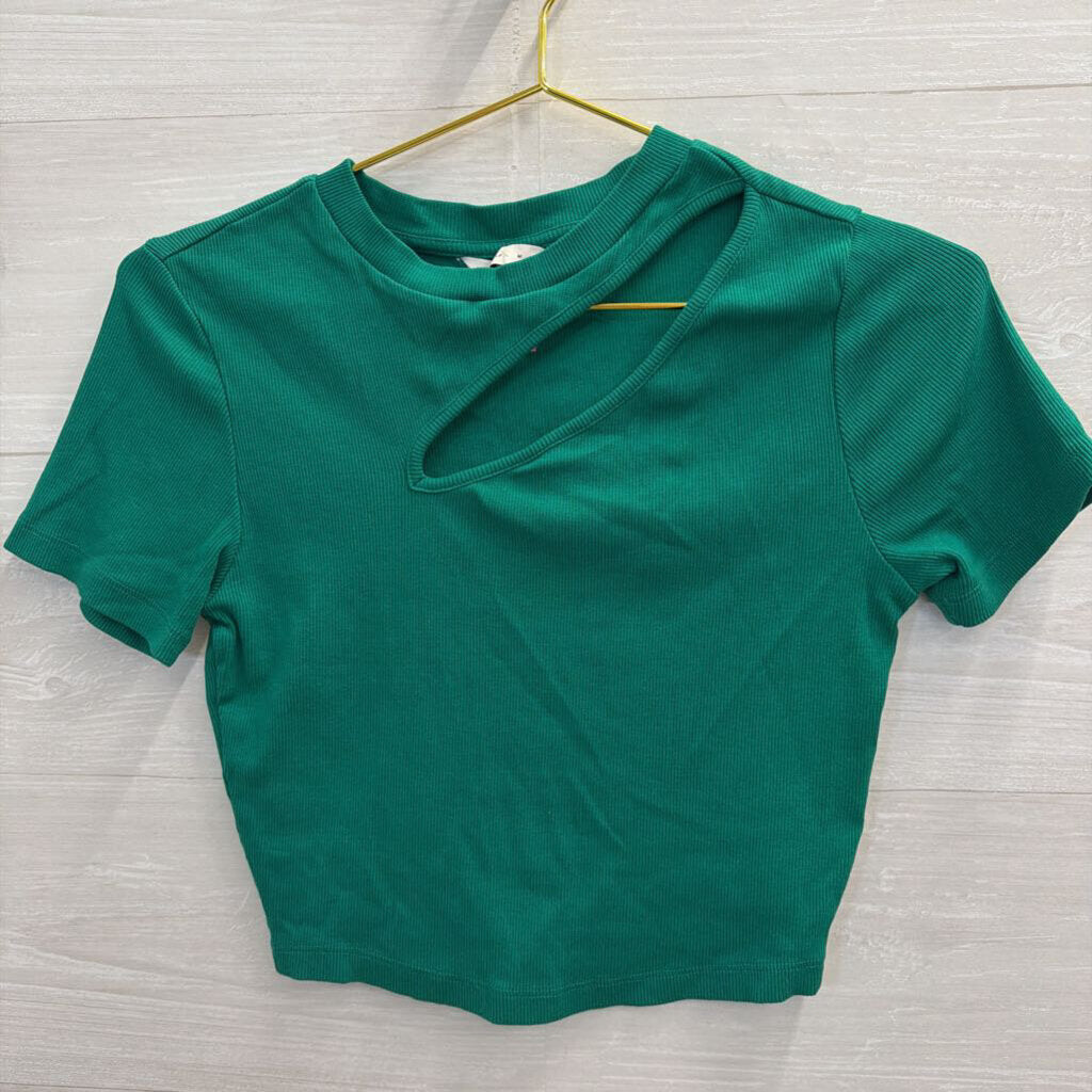 Pigalle Green Cropped Cut Out Short Sleeve Top Medium