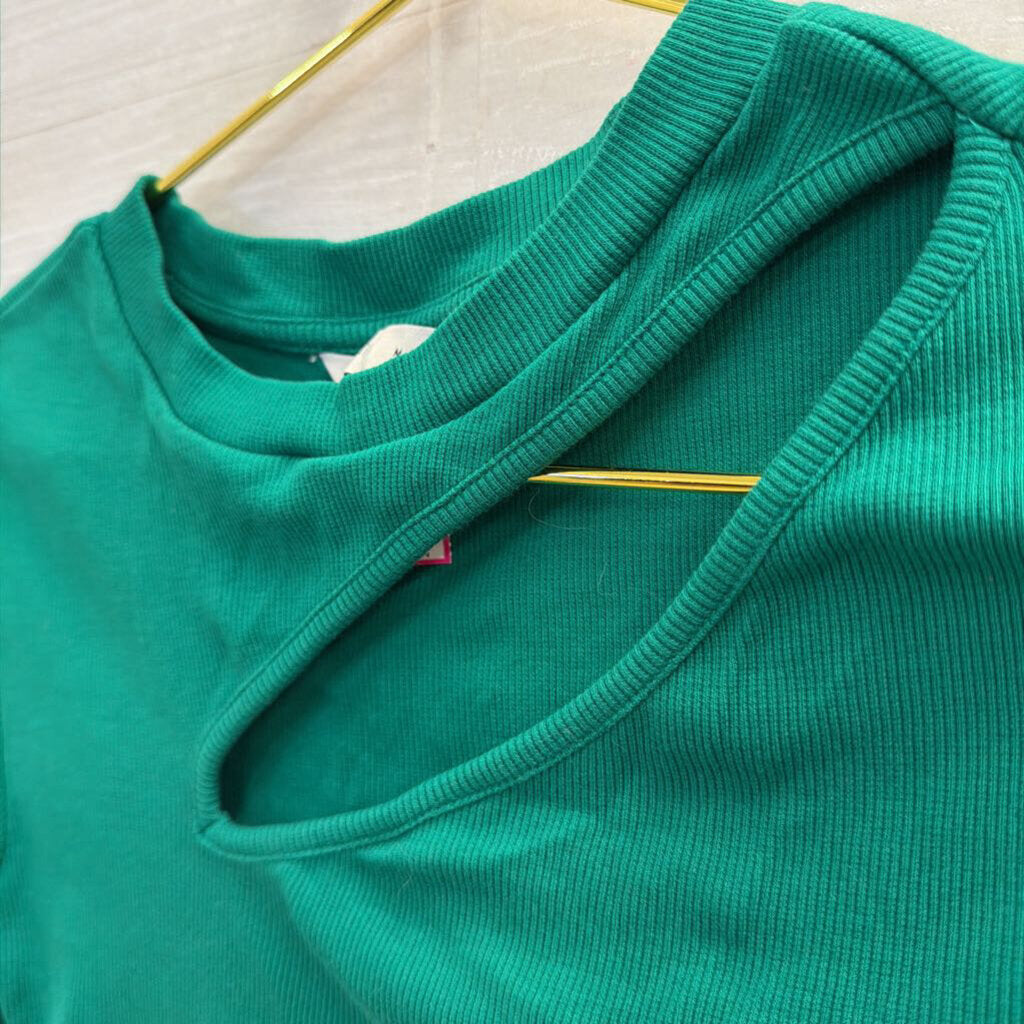 Pigalle Green Cropped Cut Out Short Sleeve Top Medium