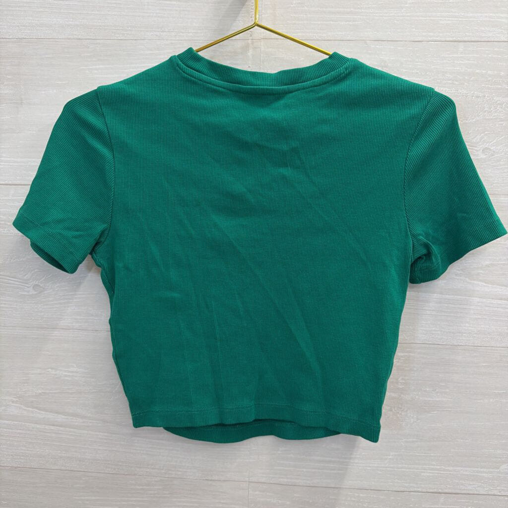 Pigalle Green Cropped Cut Out Short Sleeve Top Medium