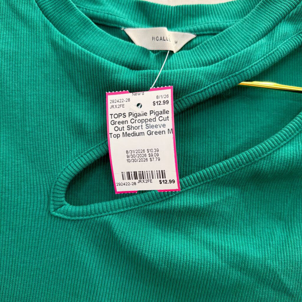 Pigalle Green Cropped Cut Out Short Sleeve Top Medium