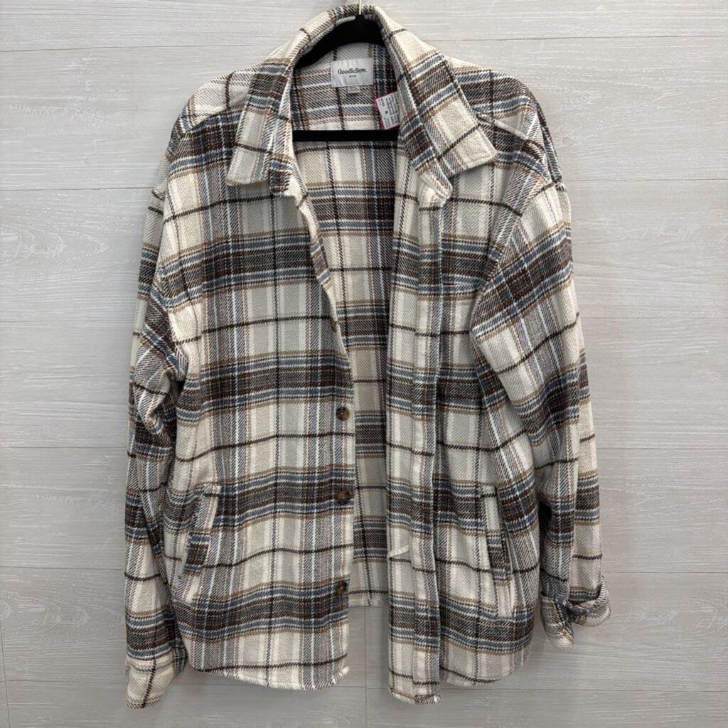 Goodfellow White/ Brown Plaid Long Sleeve Shacket XXL