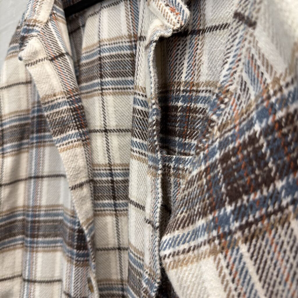 Goodfellow White/ Brown Plaid Long Sleeve Shacket XXL