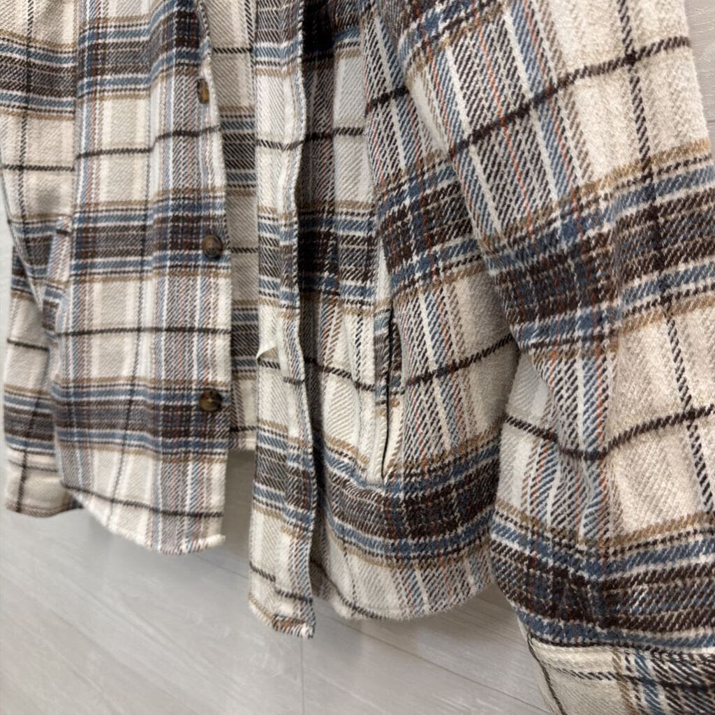 Goodfellow White/ Brown Plaid Long Sleeve Shacket XXL
