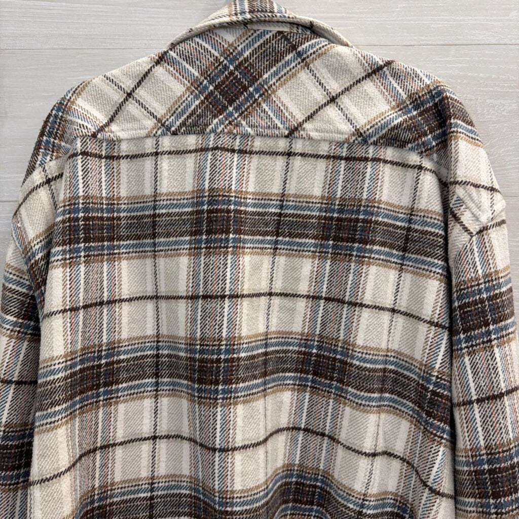 Goodfellow White/ Brown Plaid Long Sleeve Shacket XXL