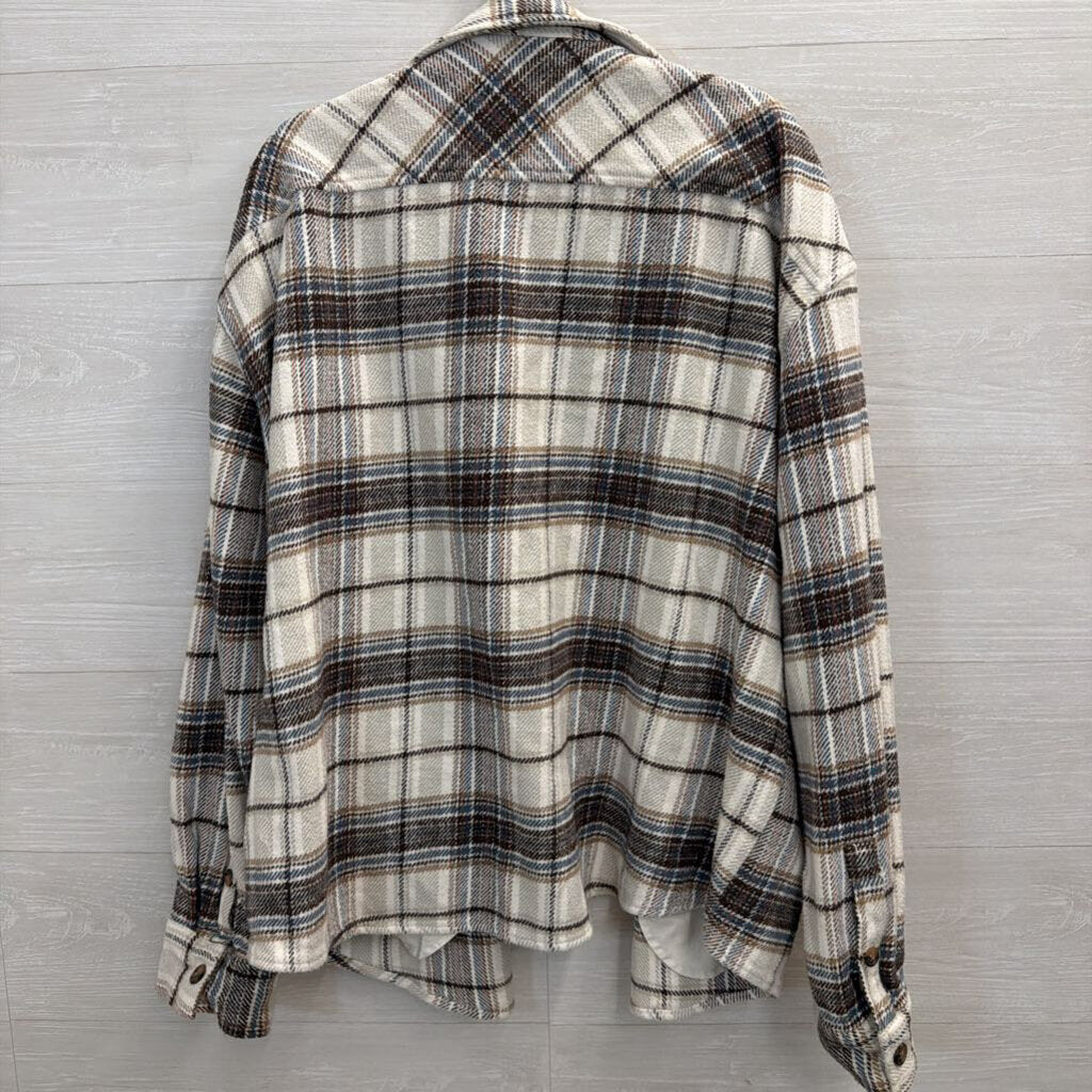 Goodfellow White/ Brown Plaid Long Sleeve Shacket XXL