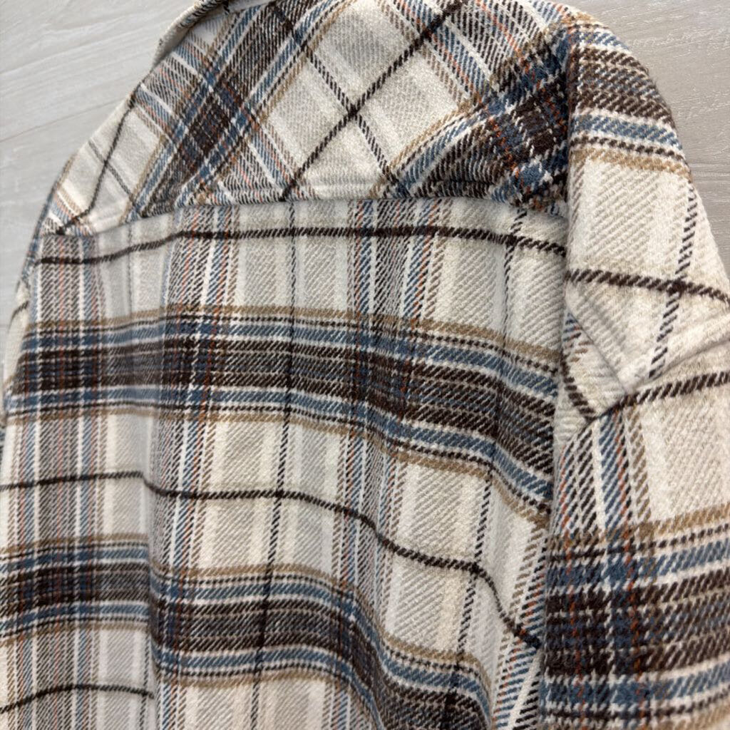 Goodfellow White/ Brown Plaid Long Sleeve Shacket XXL