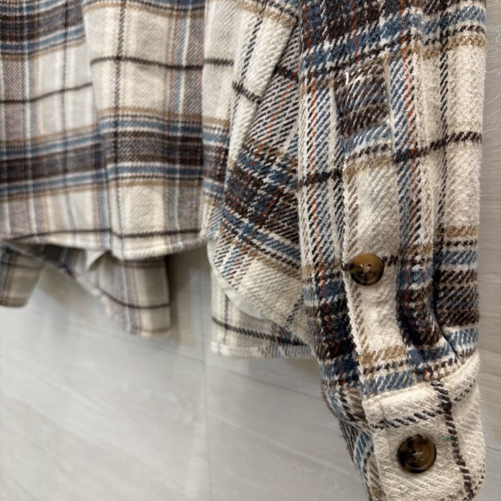 Goodfellow White/ Brown Plaid Long Sleeve Shacket XXL