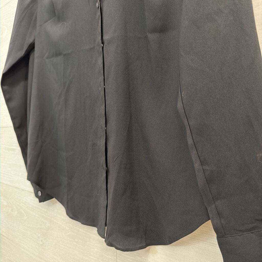 Ann Taylor Black Silky Long Sleeve Button Down Top Small