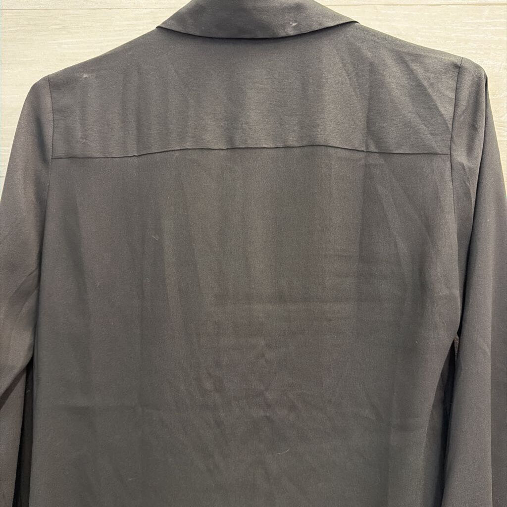 Ann Taylor Black Silky Long Sleeve Button Down Top Small
