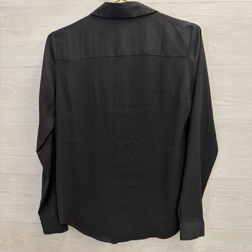 Ann Taylor Black Silky Long Sleeve Button Down Top Small