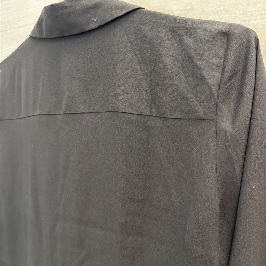 Ann Taylor Black Silky Long Sleeve Button Down Top Small