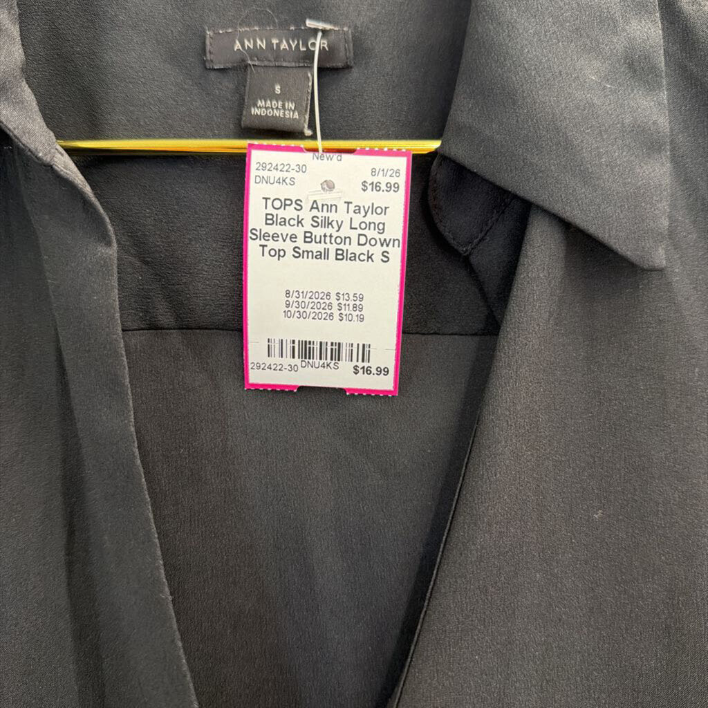 Ann Taylor Black Silky Long Sleeve Button Down Top Small