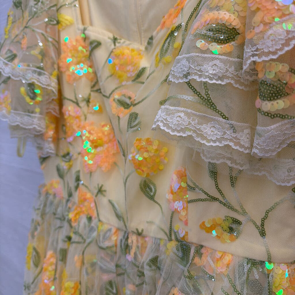 JESSAKAE Yellow Dequin Short Sleeve Dress XXL