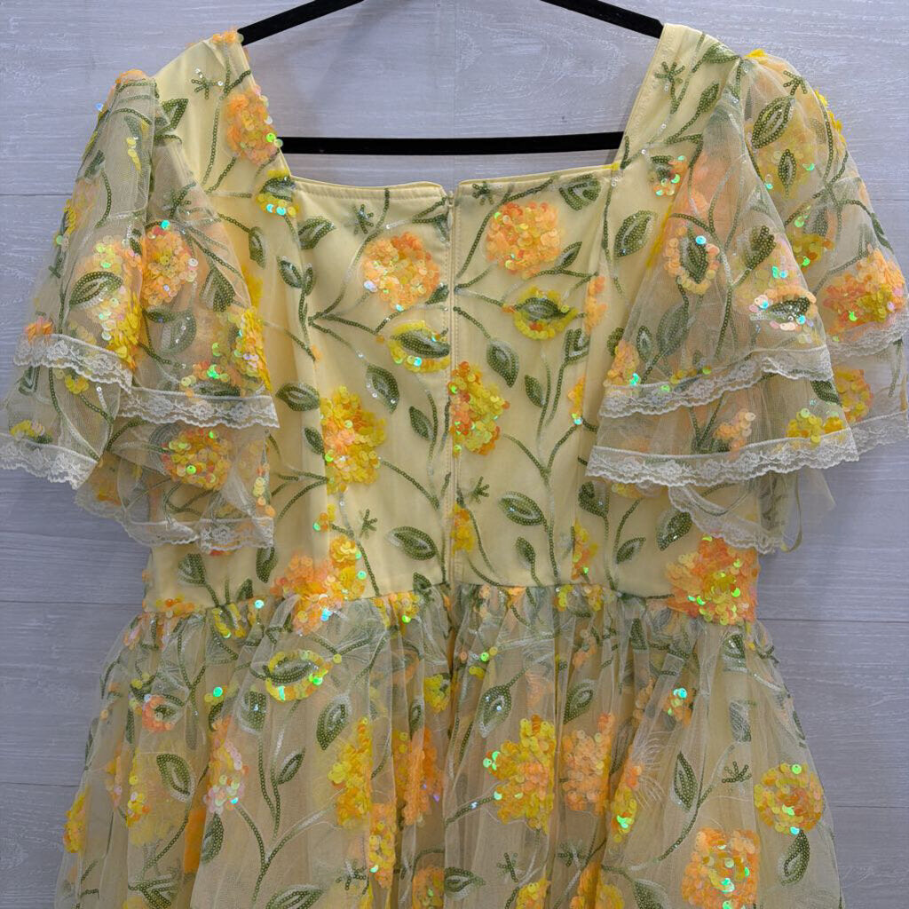 JESSAKAE Yellow Dequin Short Sleeve Dress XXL