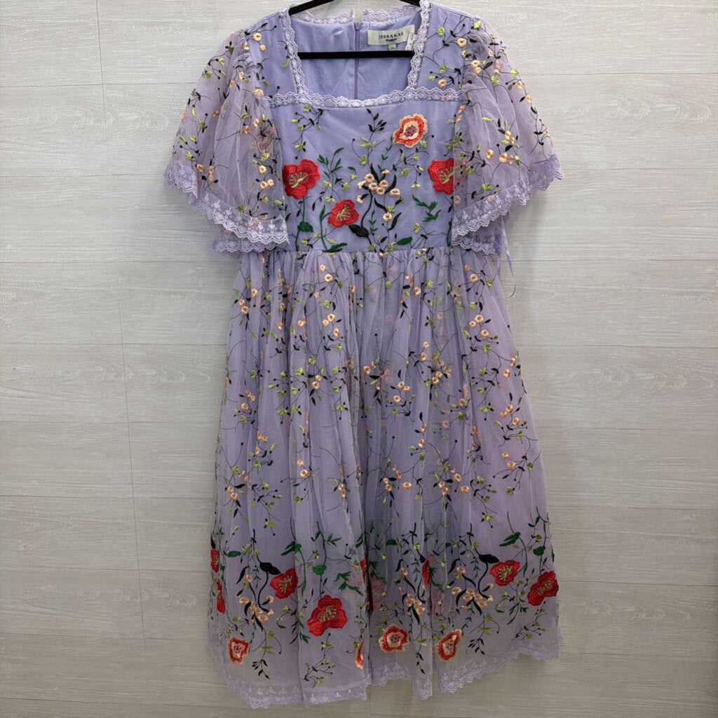JESSAKAE Purple/ Multi Embroidered Floral Short Sleeve Dress XXL