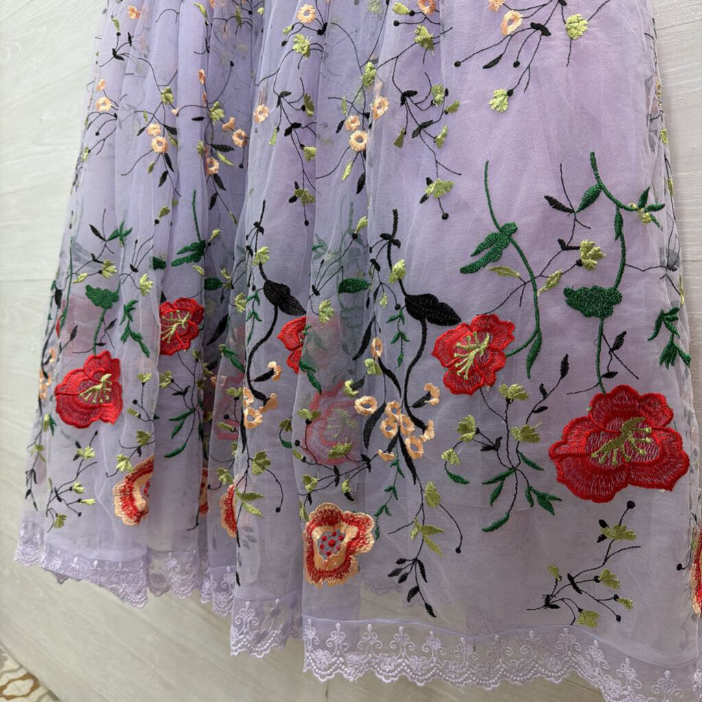JESSAKAE Purple/ Multi Embroidered Floral Short Sleeve Dress XXL
