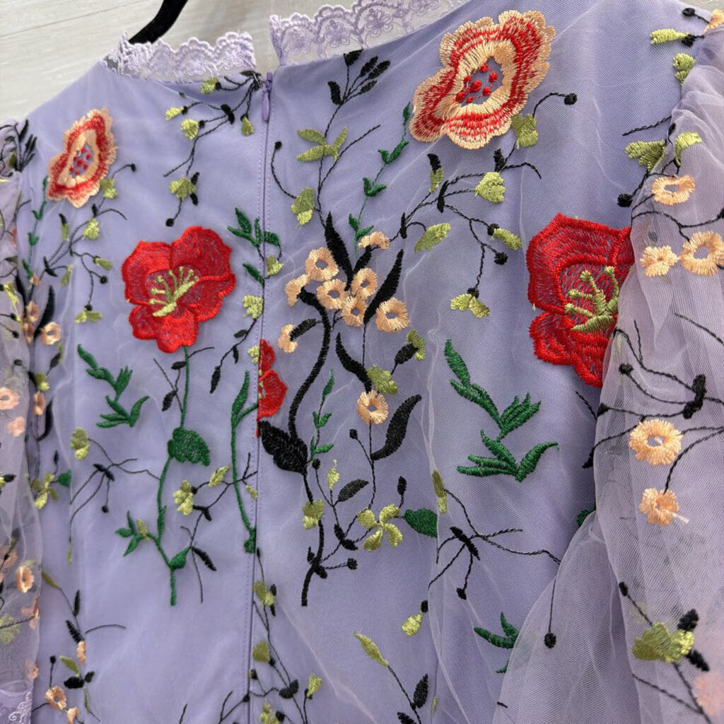 JESSAKAE Purple/ Multi Embroidered Floral Short Sleeve Dress XXL