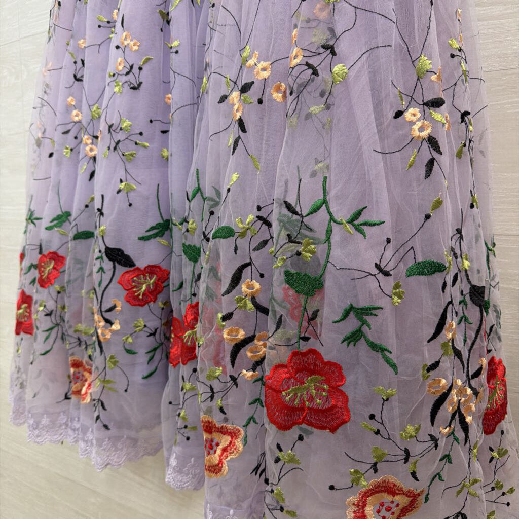 JESSAKAE Purple/ Multi Embroidered Floral Short Sleeve Dress XXL